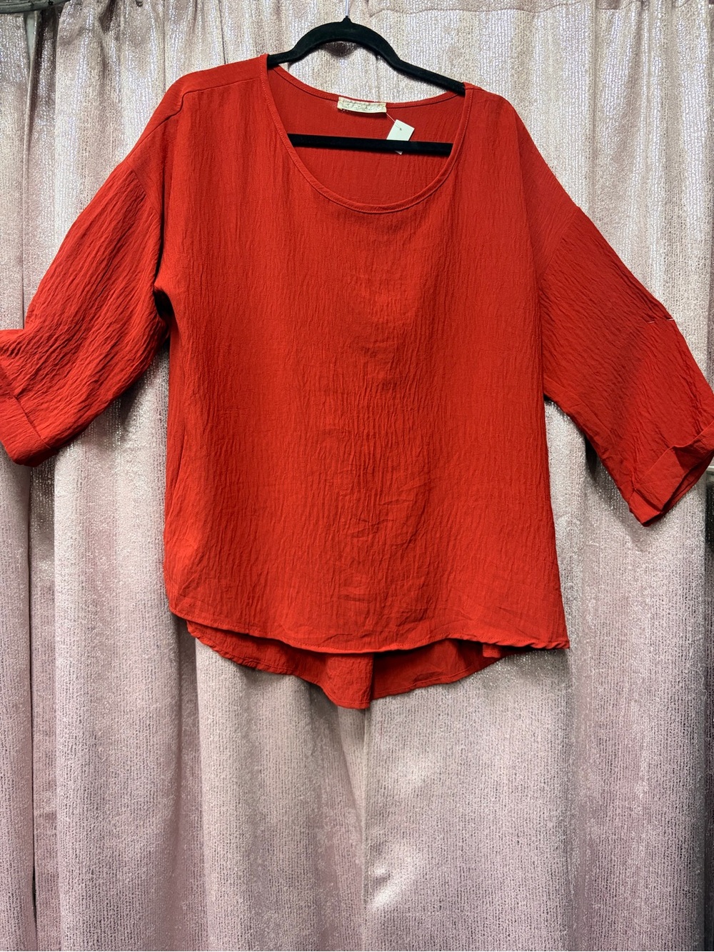 Sweet Claire Rust Red Crinkled Scoop Neck Tunic